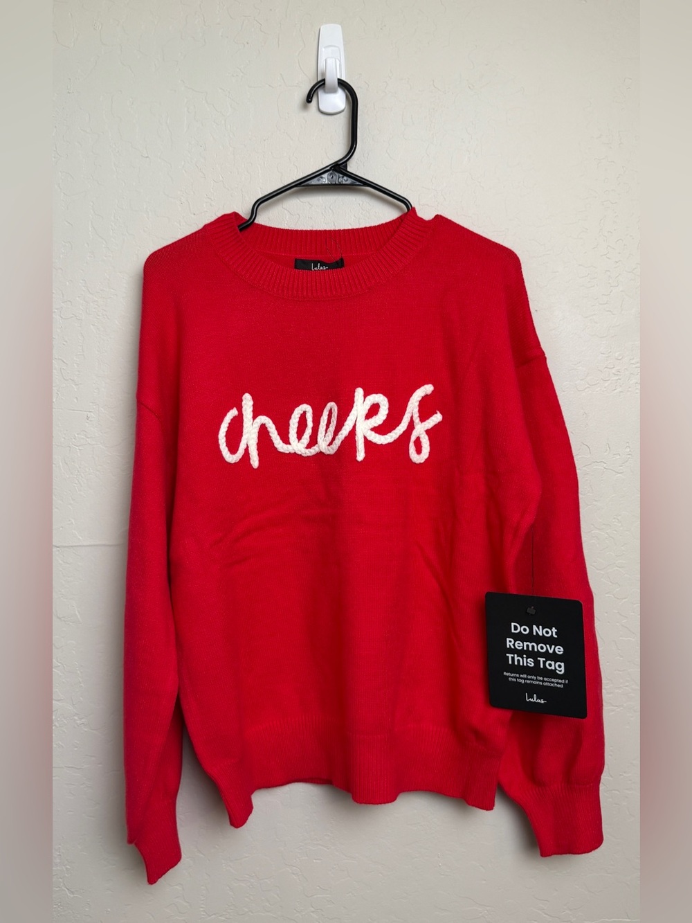 NWT Lulus Women's Size L/XL Joyous Style Red Embroidered Pullover Sweater